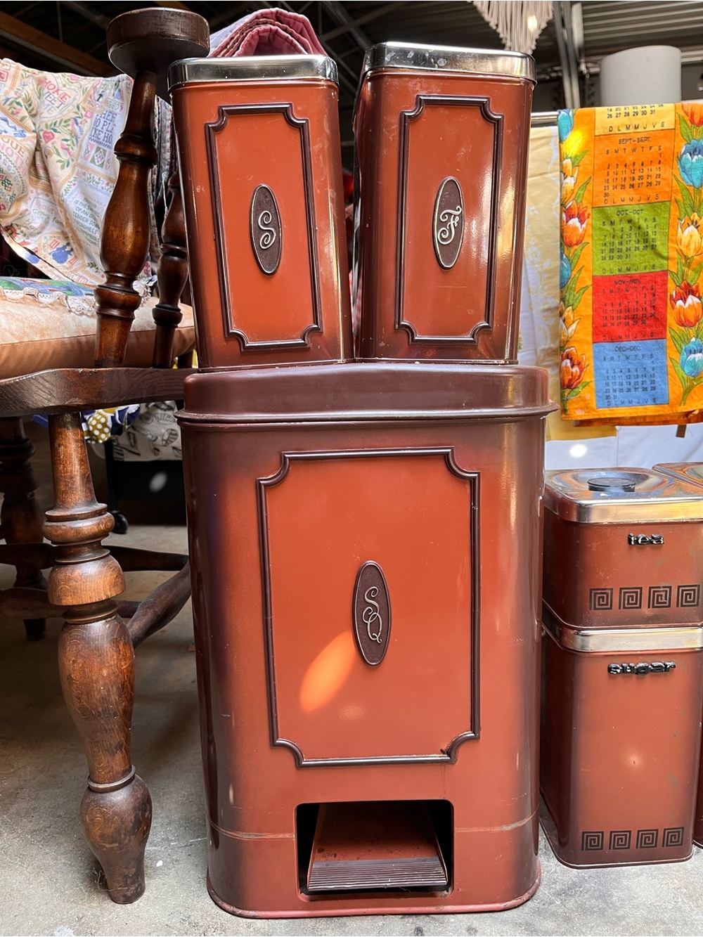 Vintage Red-Brown Metal Kitchen Canister Set